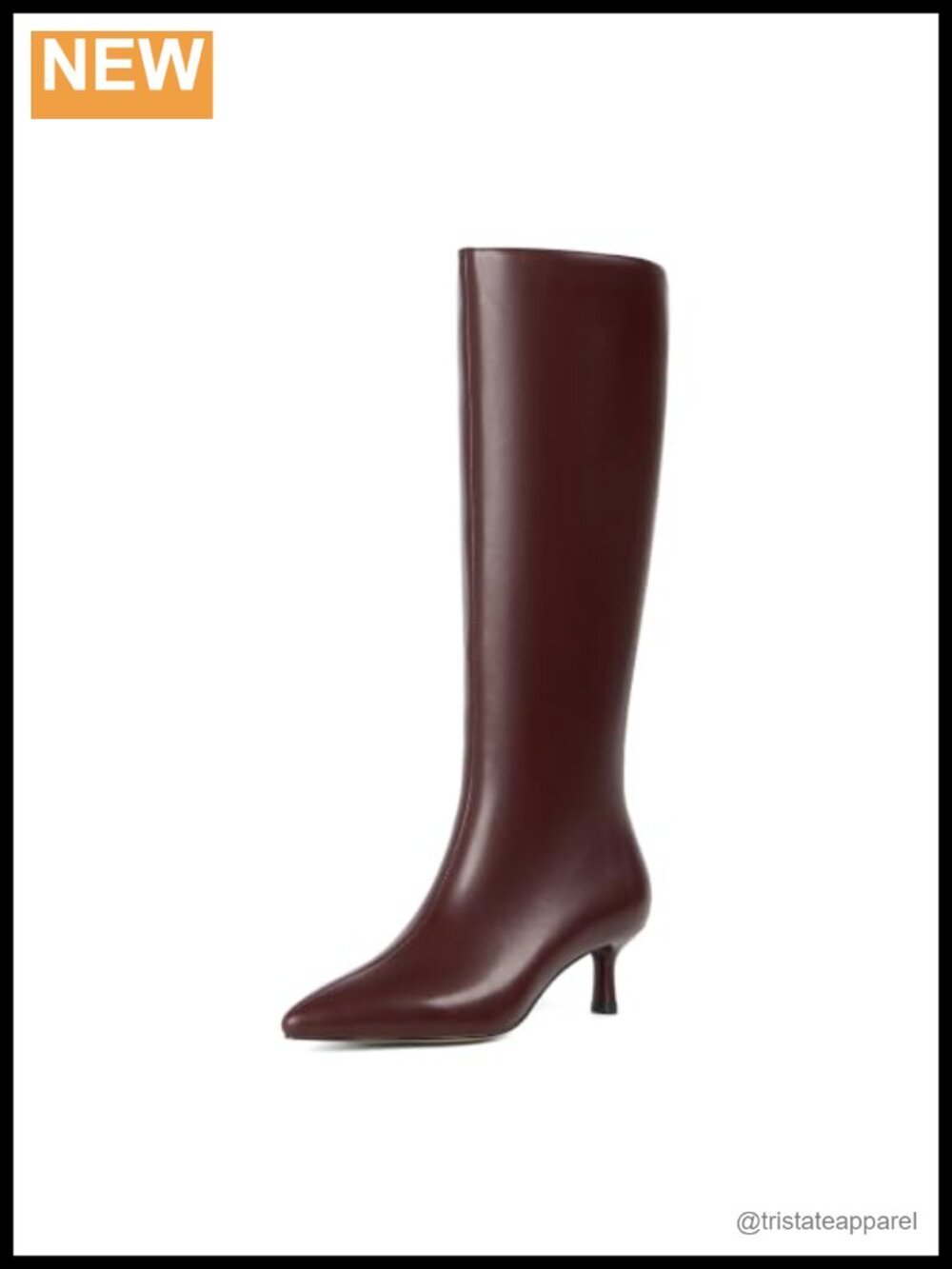 Womens Knee High Boots Side Zipper Kitten Heels Pointed Toe Faux Leather